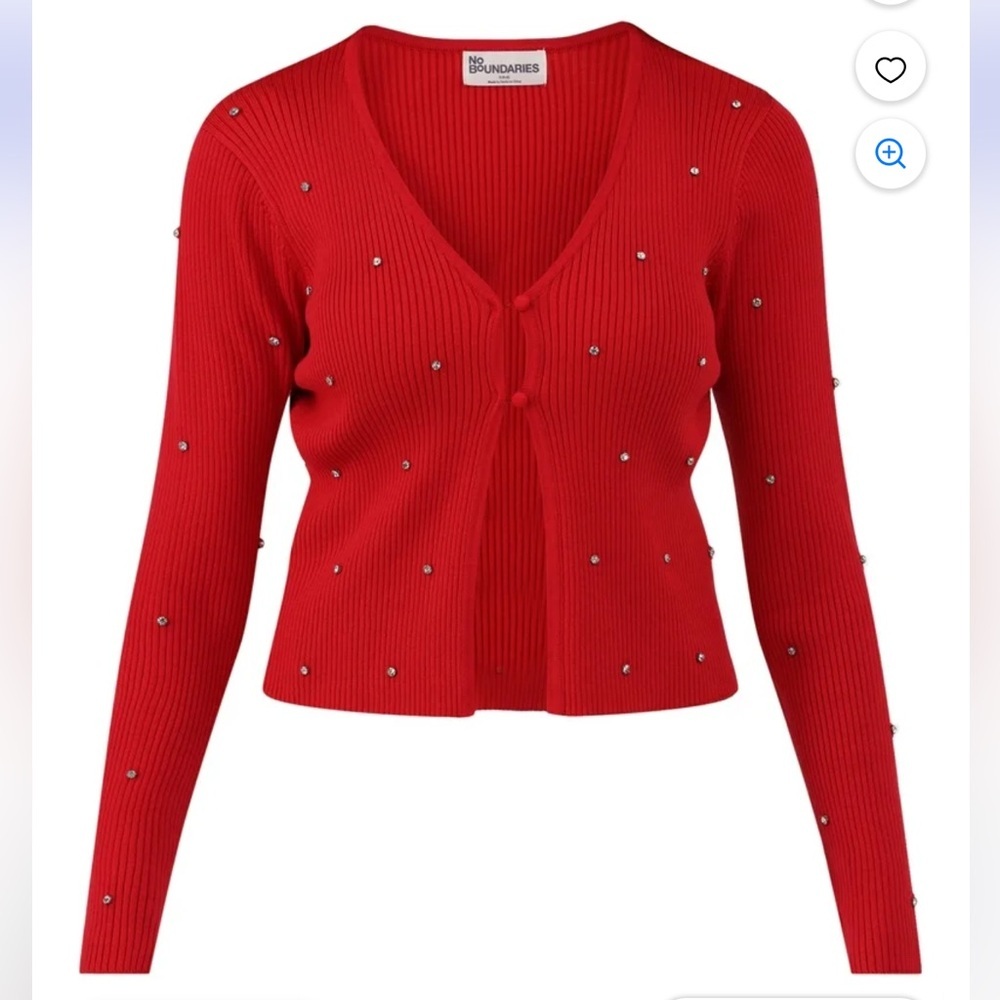 Red Ridded Sweater with Rhinestone Embellishments New size medium - Picture 2 of 14